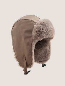 1 pezzo Cappello con paraorecchie in pelle con decorazione a pentagramma e lettera, cappello invernale antivento e caldo adatto per lo sci, unisex, berretto da pilota - Berretto Lei Feng - Visualizzare 9