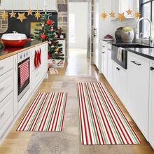 1/2/3 piezas Alfombras de cocina a rayas sencillas de Navidad - Diseño a rayas exquisito en rojo, verde y blanco - Decoración navideña, alfombra de cocina, felpudo, juego de alfombras para dormitorio y cocina, entrada, comedor, sala de estar, regalo - Multicolor - Ver 6