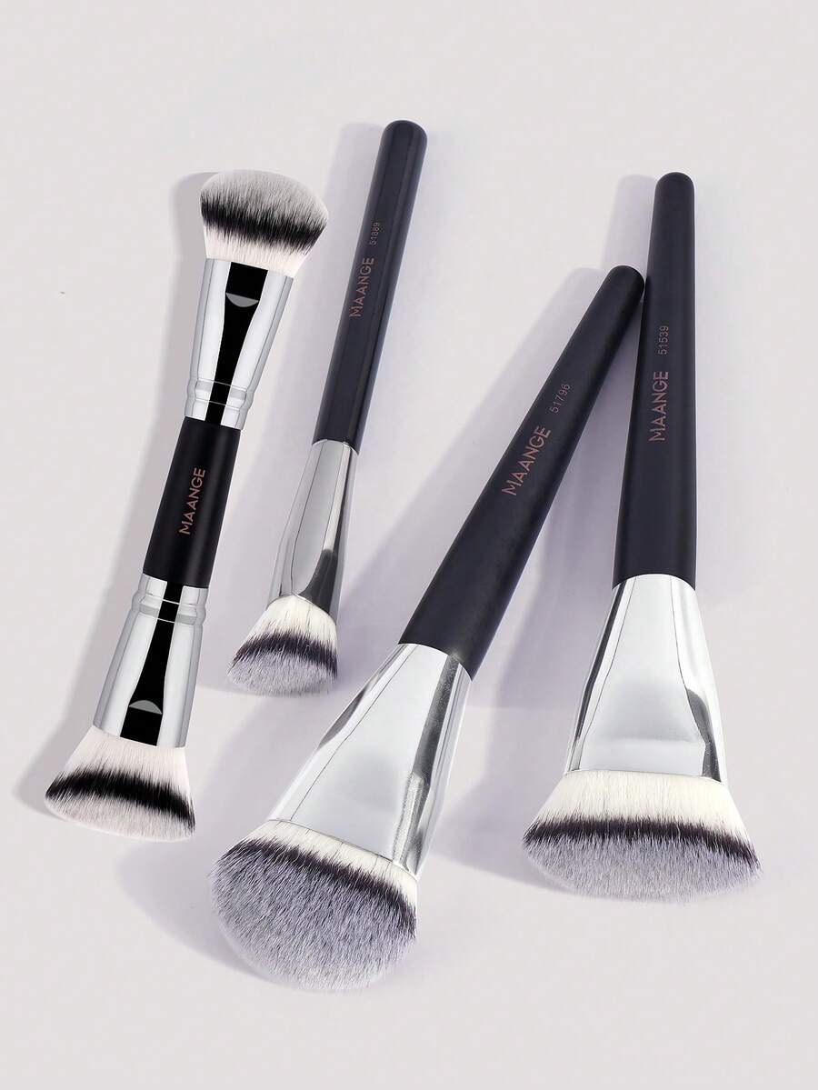 MAANGE 4/6/17件套高端超柔软多功能化妆刷套装，包含粉底刷、散粉刷、腮红刷、遮瑕刷、修容刷、鼻影刷、眼影刷、细节刷、面部刷、高光刷，采用天然合成毛制成，双用途专业化妆刷 - 黑色 - 查看 1