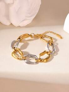 GEREIT 1pc Exaggerated 18K Stainless Steel Bicolor Geometric Chain Bracelet, Suitable For Women's Daily Wear, Mother's Day Gift - Gold and Silver - View 5