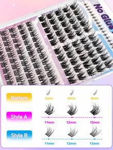 130片簇狀假睫毛，3種混搭款式，自黏式，蓬鬆D捲，長度11-13mm，混搭尺寸；亦包含20片下睫毛，蓬鬆單根，自黏式，DIY睫毛接長，簇狀假睫毛，自然且加長，D捲，附夾子與睫毛捲翹器 - 黑色 - 查看 3
