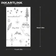 INKARTLINK Feder Lotus Camper Papierflugzeug Kompass, Nischendesign im natürlichen Outdoor-Reise-Thema, wasserfest langanhaltend 1-2 Wochen temporäres Tattoo, realistisches Pflanzentattoo - Schwarz - Übersicht 4