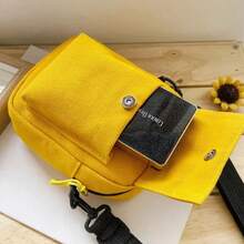Women's Daisy One Shoulder Bag, Canvas Crossbody Bag, Minimalist Chic Phone Pouch, Solid Color Casual Handbag, Outdoor Zipper Messenger Bag
