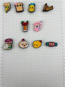 10pcs/Set Food Series Hamburger & Beverage Pattern Sandals & Bracelet DIY Accessories, Suitable For Dessert Lovers Birthday & Holiday Gifts