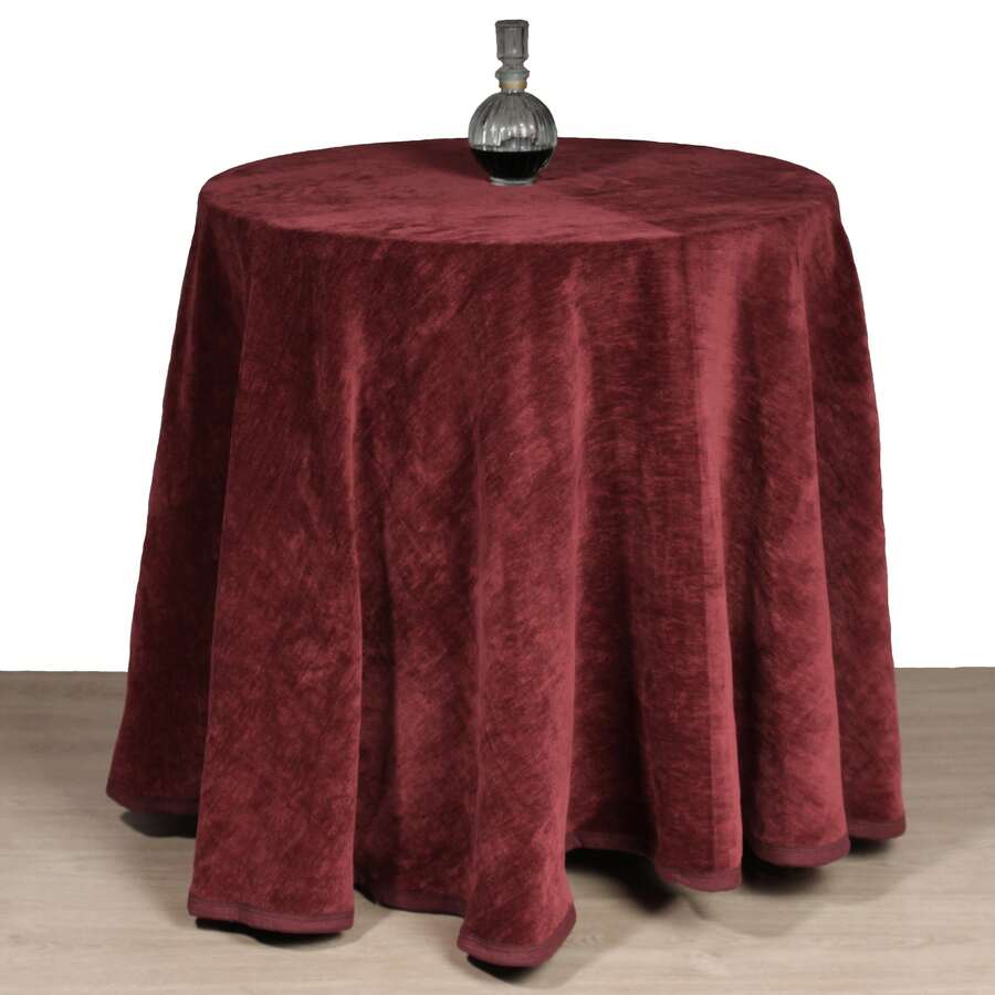 Falda de Mesa Camilla Redonda Chenilla Premium con Efecto Terciopelo Aterciopelada y Cálida para tu Salón - Granate - Ver 1