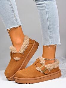 Women's Autumn/Winter High-End Thick Sole Anti-Slip Cold-Resistant "-Style" Snow Boots, Casual Fashionable Comfortable Closed Toe/Buckle Winter Shoes, House Slippers,Fur Boots