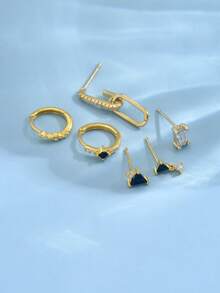 1 Set Of 6pcs Black Zirconia Earrings, Studs & Clips, Fashionable & Elegant Jewelry Set For Women, Suitable For Party, Holiday, Date Or Wedding