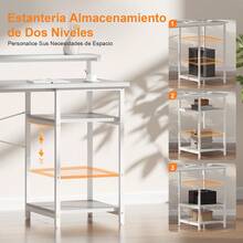 HLONONE Escritorio de oficina con luz LED, mesa de oficina con soporte para monitor para uso en casa o en la oficina, escritorio de esquina con bolsa de almacenamiento grande y estante de almacenamiento de altura ajustable, para teletrabajador. - Blanco - Ver 4