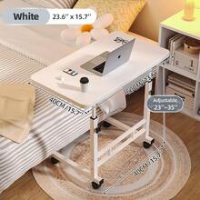 1pc Adjustable Height Sofa Side Table, Adjustable Bedside Table, 3 Tier Shelves Overbed Table With 360° Swivel Wheels 23.6-35.4in Height Adjustable Mobile Laptop Table Standing Rolling Bedside Table For Home Living Room Bedroom - 白色 - 查看 16