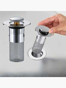 1pc Pop-Up Bathroom Sink Drain With Filter Basket - Anti-Odor, Durable Plastic, Push-Type Bounce Core For Vanity Washbasin, Includes Mesh Strainer, Christmas Decor - Multicolor - View 1