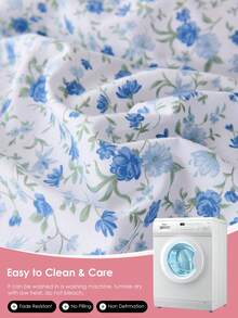 1pc Printing Fitted Sheet Only, Easily Fits 9 Inch To 12 Inch Mattress, Soft, Wrinkle Free, Breathable And Comfy, For All Size Bed, Machine Washable. Chic Blue Flowers Decorative Bed Sprea Fitted Sheet For Bedroom Dorm Essentials, Oeko-Tex Certified
