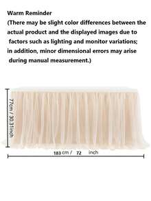 1pc Champagne Sheer Ruffle + Lining Table Skirt, Fits Rectangular And Round Tables - Perfect For Birthday Parties, Weddings, Bridal Showers, Cake Tables, And All Celebration Events - Champagne - View 8