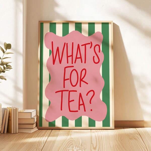 1pc Bold Funky Kitchen Wall Art Picture What's For Tea Canvas Print Paintings| Quirky Green Decor For Kitchen,Bedroom, Living Room, Or Office Home Decor,Typography Art Poster,Dinner,Food Print,Gift For Her,Unframed Or Framed