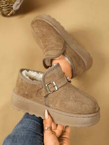 Cute Bohemian Buckle, Fashionable New Women's Hot Selling, Plus Size Snow Boots Furry Slippers Autumn/Winter New Outdoor Indoor Thick Bottom Warm Crossborder Closed Toe Fleece Boots - Khaki - View 3