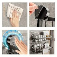 No-Drill Wall-Mounted Aluminum Bathroom Shelf | Heavy-Duty Detachable Design, Stylish Gray Suction Cup Storage Rack | Wall-Mounted Organizer With Drainage Tray & Hooks For Towels | Suitable For Glass And Smooth Surfaces, Shower Storage Solution - Multicolor - View 8