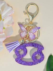 1pc Soft Clay Rhinestone Zodiac Keychain, Pink, Gift For Friends On Valentine's Day - White - View 15