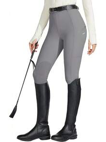 Willit Women's Horse Riding Pants Knee-Patch Equestrian Breeches Horseback Schooling Tights Zipper Pockets - 石灰色 - 查看 2