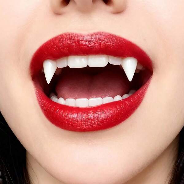 2 Pieces Of Vampire Teeth With Adhesive Particles - Perfect For Role-Playing And Halloween Costume Party Vampire Accessories