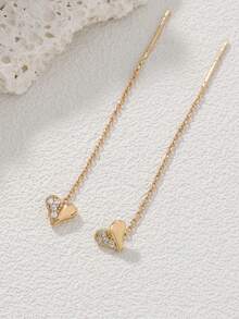 Nooxian 1 对时尚优雅精致微镶嵌锆石心形流苏吊坠耳环女士 - 金黃色 - 查看 2