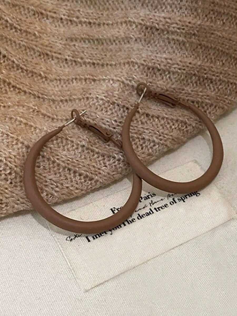 1 Paar vintage elegante matt braune geometrische Design modische Creolen, geeignet für den täglichen Gebrauch von Frauen, Feiertage, Partys - Braun - Übersicht 1