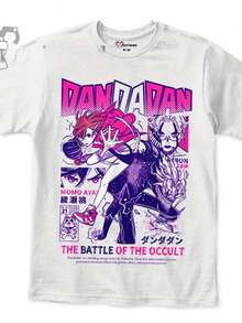 Dandadan Anime T-Shirt - Official Okarun & Momo Ayase Graphic Tee, Oversized Casual Shirt With Japanese Text, All Sizes Available - Perfect Gift For Anime Fans (Men's & Women's) - The Battle Of The OCULT Design - Dandadan Manga Apparel - Machine Washable Round Neck T-Shirt With Dynamic Action Poses - Vibrant Anime-Inspired Print For Year-Round Wear, Fandom Clothing, Comfortable Fit, Soft Fabric Tee, Unisex Animeinspired Top, Cosplay Enthusiasts - trắng - Xem 1