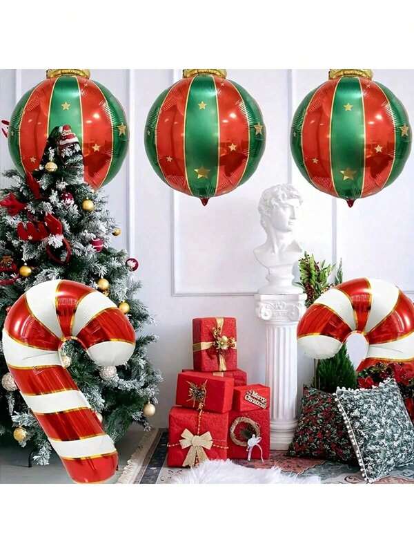 6pcs Christmas Inflatable Hanging Balloon Decorations, 27" Plastic Holiday Floral Theme Decor, Indoor & Outdoor Use, No Power Needed