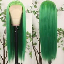 Gorgeous Neon Green Hair Synthetic Lace Front Wigs 28 Inch Pre Plucked Long Straight Hair Wigs Glueless Halloween Wigs Heat Resistant Fluorescent Green Straight Lace Front Wigs For Fashion Women For Daily Christmas Party Cosplay Use - Ombre Green - 查看 5