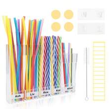 Soporte de paja acrílico para puerta de gabinete con cepillo para polvo de pajita ganchos adhesivos y adhesivos pajitas de vaso reutilizables organizador de almacenamiento dispensador de pajitas - Por supuesto - Ver 1