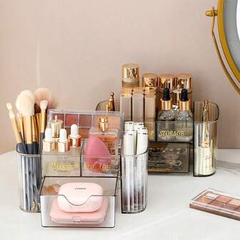 1pc Luxury Makeup Organizer Box, Drawer Style Skincare Products Storage Rack For Vanity Table