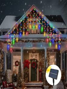 1pc Christmas Icicle Lights, Outdoor Camping Decorations Lights, 8 Modes, Suitable For Christmas Eaves Parties Weddings Villa Decorations, Solar Outdoor String Lights, Home Decorations, Christmas Decorations (300mAh)