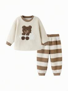 Balabala BalaOne Baby Fleece Pajama Set 2025 Winter, Warm Homewear For Boys & Girls - Brown Tone - View 4