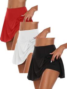 3pcs Two-In-One Sport Shorts And Skirts For Women, Skintight And Lifting The Hips, Suitable For Yoga, Tennis And Casual, Various Colors, It Is Recommended To Choose - 黑白紅 - 查看 6