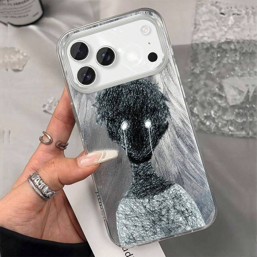 Funda para teléfono con diseño de líneas oscuras y retrato con lágrimas, TPU con orificios grandes, resistente a golpes, compatible con phone 17, 16, 15, 14, 13, 12, 11 Pro y Plus. - Colores mixtos 1 - Ver 1