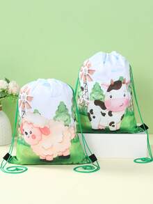 6pcs Farm Animal Drawstring Bundle Pocket, With Cow Sheep Chicken Pig Animal Double-Sided Design, Farm Animal Theme Birthday Party Gift Packaging Supplies Gift Bag, Durable Reusable Bags For Farm Animal Birthday Party Table Decoration Outgoing Backpack, Snack Storage Bag,Birthday Party Decoration, Party Favor