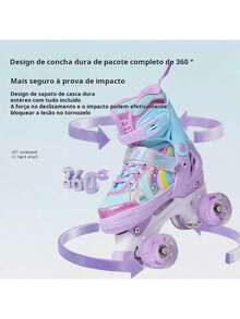 Patins 4 Rodas Infantil Arco Íris Led E Glitter Modelo Premium Tamanho ajustavel + Kit Proteção/Sapatos individuais - Sapatos+proteção-Roxo - Visão 2