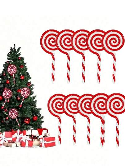 10/5个5英寸圣诞糖果装饰品，圣诞棒棒糖装饰品，圣诞树装饰道具，创意红白糖果棒棒糖挂饰，场景DIY装饰，圣诞树和壁炉悬挂配件，圣诞装饰品，圣诞家居装饰，圣诞礼物，圣诞装饰