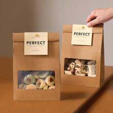 10 Pieces - Kraft Paper Packaging Bag Biscuit Snowflake Crisp Glutinous Rice Boat Cookie Candy Nougat Toffee Food Box Baking Clean No Sticky No Residue