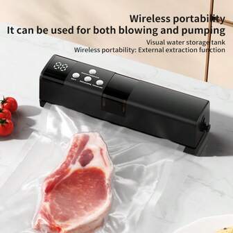 1pc Wireless 60KPa Vacuum Sealing Machine, USB 1200mAh Rechargeable Automatic Air Sealing Food Vacuum Sealer, High-Suction Vacuum Sealer - Effortlessly Preserve & Store Food For Fresher Days - Cordless, Space-Saving Design For Household Convenience