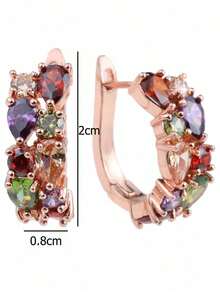 1pair Gorgeous Monalisa Colorful Cubic Zirconia Paved Elegant Round Decor Earrings Luxury Party Jewelry For Women - Rose Gold - 查看 2