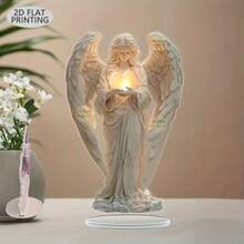 2D flach, Engel hält beleuchtetes Herz - friedlicher schlafender Engel - Bohemien Stil Tischdekoration, keine Stromversorgung erforderlich. Romantische Acryl Tischstatue, geeignet für Zuhause, Büro, Hochzeit und Weihnachts-Tischmittelpunkt, mit exquisitem Design und sorgfältiger Verarbeitung gefertigt, 2D flach, Weihnachtsdekoration - Verschiedenfarbig - Übersicht 2