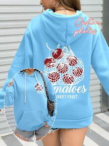 Custom Autumn/Winter Women's Hoodies - Halloween Customization - Front, Back, Double-Sided Customization, Add Your Own Photos (Family Photos/Selfies/Pet Photos) To Design Your Personalized Printed Hoodies, Custom Family Member Hoodies With Baby/Couple/Family/Pet Photos, Customized Comfortable Pet Hoodies, Personalized Pet Sweatshirts, Cute Pet Photo Printed Women's Hoodies - Baby Blue - View 3