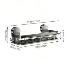 No-Drill Wall-Mounted Aluminum Bathroom Shelf | Heavy-Duty Detachable Design, Stylish Gray Suction Cup Storage Rack | Wall-Mounted Organizer With Drainage Tray & Hooks For Towels | Suitable For Glass And Smooth Surfaces, Shower Storage Solution - Multicolor - View 4