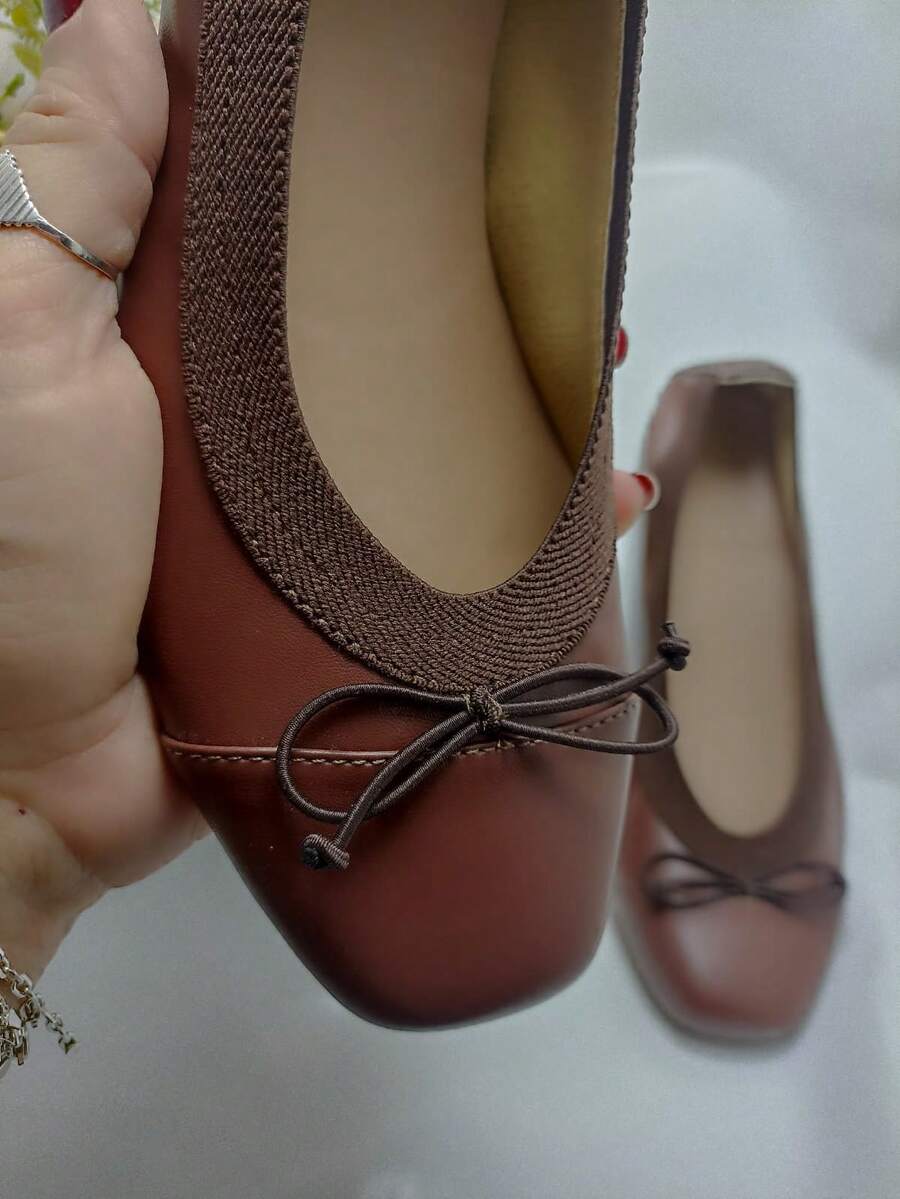 Women's Compact Folding Flats With Square Toe - Rust Brown - View 1