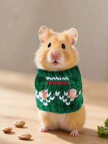 1 件全新圣诞仓鼠针织毛衣，金熊和树枝装饰可爱服装，适合宠物拍照