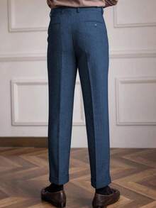 Mens Pants Tweed Herringbone Vintage Dress Pant Trousers Regular Fit Suit Pants For Men - Blue - View 2