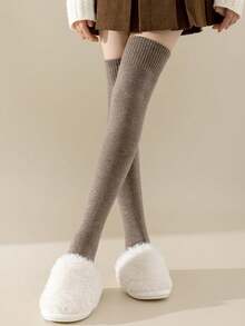 大腿及膝保暖长筒袜靴，中筒袜，舒适保暖袜 - 彩色 - 查看 5