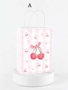 1 set / 5 piezas, bolsa de regalo con lazos de cereza para fiesta, bolsa de papel con dibujos animados de colores impresos