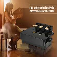 Banco extensor de pedal de piano, pedal de pie de piano ajustable en altura, diseño con 3 pedales, negro - Negro - Ver 1