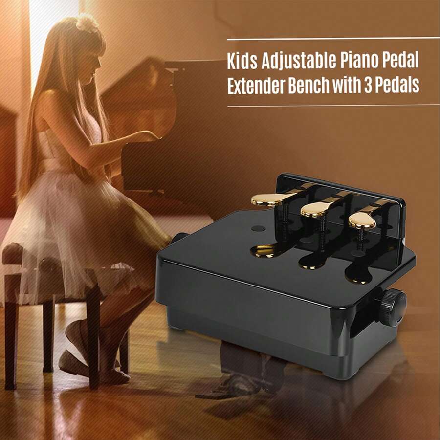 Banco extensor de pedal de piano, pedal de pie de piano ajustable en altura, diseño con 3 pedales, negro - Negro - Ver 1