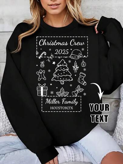Anpassbare Damen Lässig Bequeme Loose Crew Neck Sweatshirt, Fügen Sie Ihren eigenen Text hinzu, Anpassbarer Familien Weihnachts Crew Neck Sweatshirt, Gleichnamiger Weihnachts Sweatshirt, Gruppen Weihnachts Crew Neck Sweatshirt, Personalisierter Familien Sweatshirt, Spaßiges Geschenk für sie.